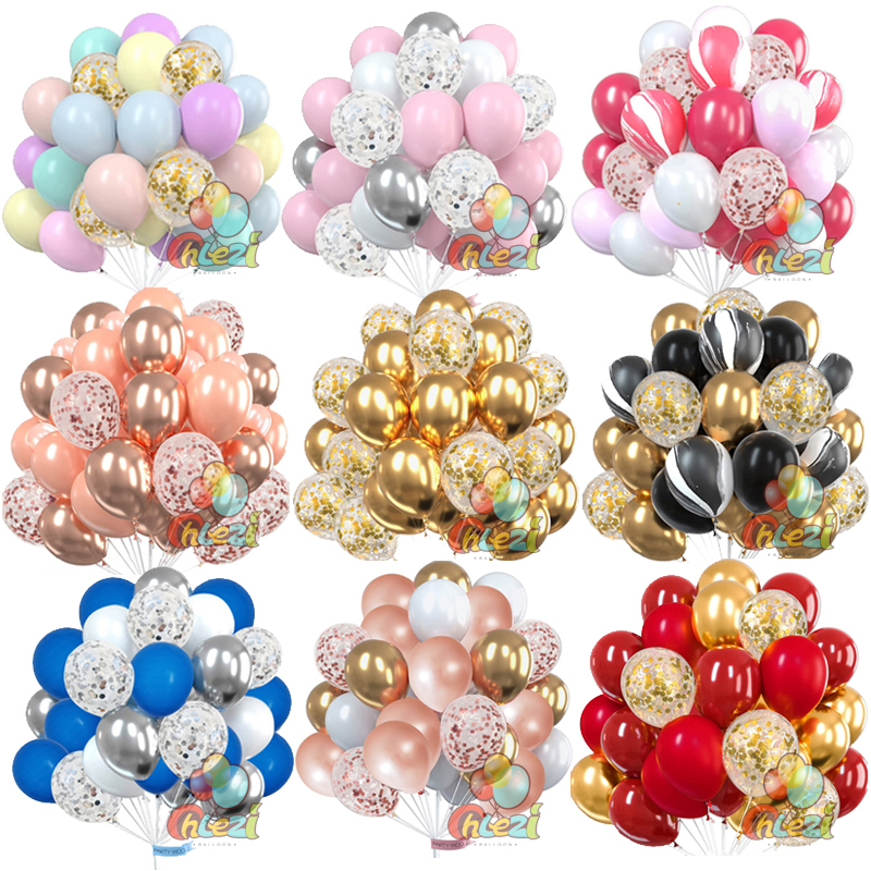 25pcs Confetti Metallic Chorme Balloons Macaroon Latex Ballon Anniversary Wedding Birthday Party Decors Adult Baby