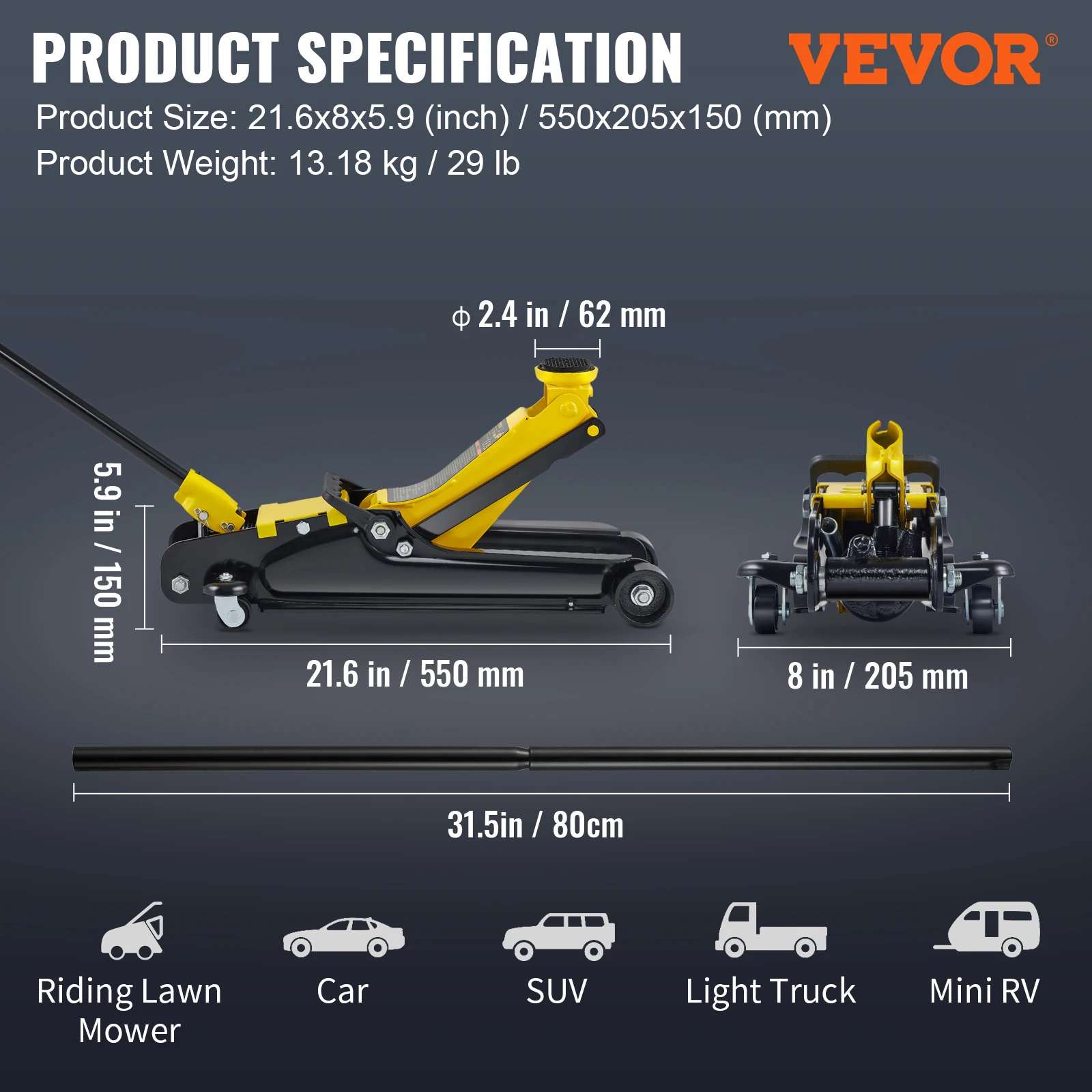2.5T Floor Hydraulic Jack Pneumatic Low Profile Floor Jack Heavy-Duty Steel Racing Floor Jack with Single Piston Lift