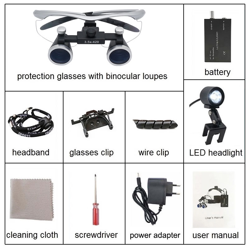 2.5X/3.5X Magnification Binocular Dental Loupe Surgery Surgical Magnifier with Headlight LED Light Operation Loupe Lamp