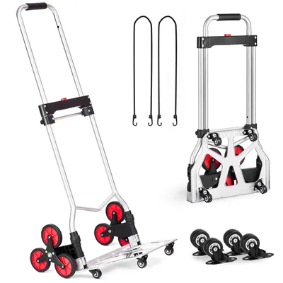 260lbs Folding Hand Truck with Telescoping Handle & 2 Elastic Ropes Stair Climbing Cart Dolly for Warehouse Moving