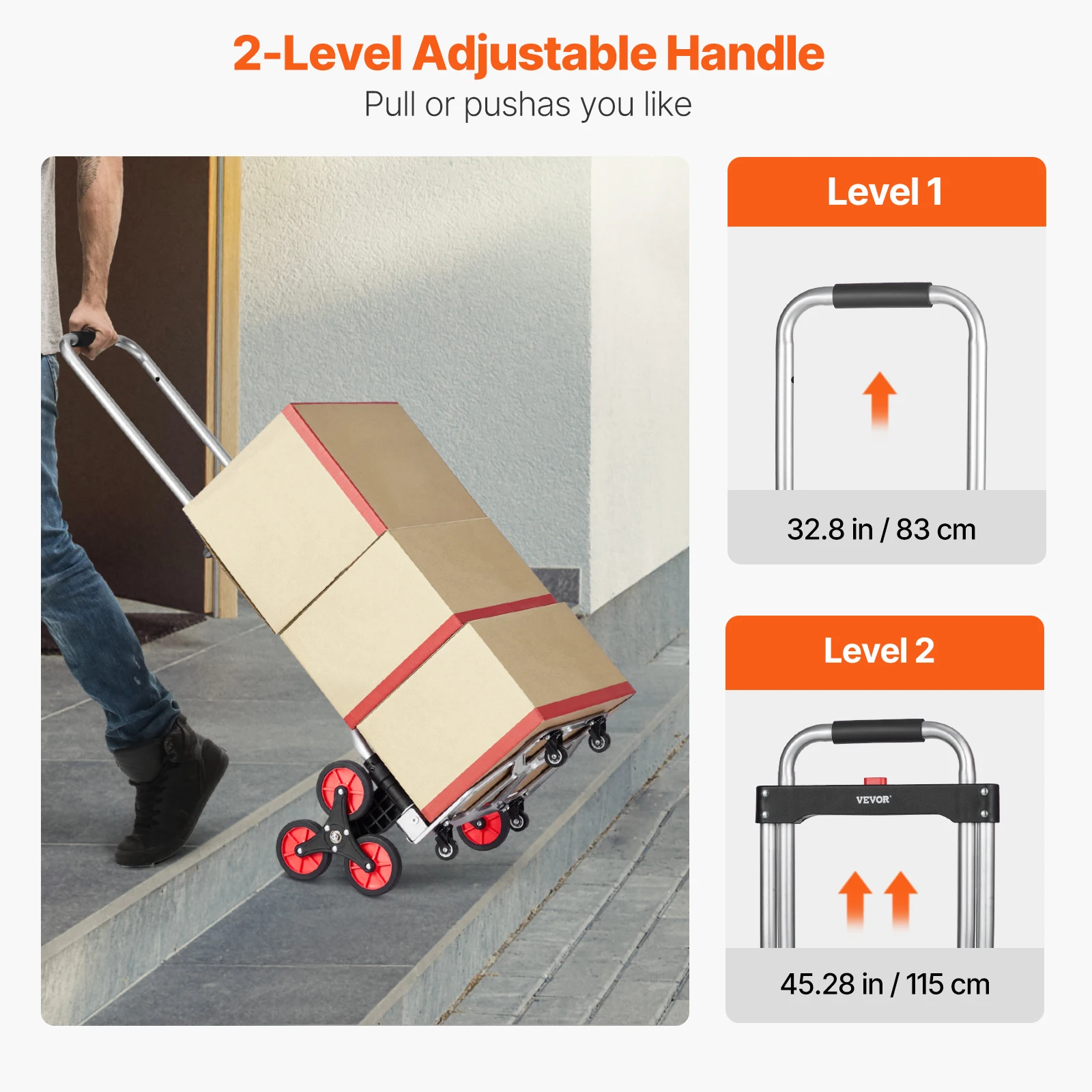 260lbs Folding Hand Truck with Telescoping Handle & 2 Elastic Ropes Stair Climbing Cart Dolly for Warehouse Moving