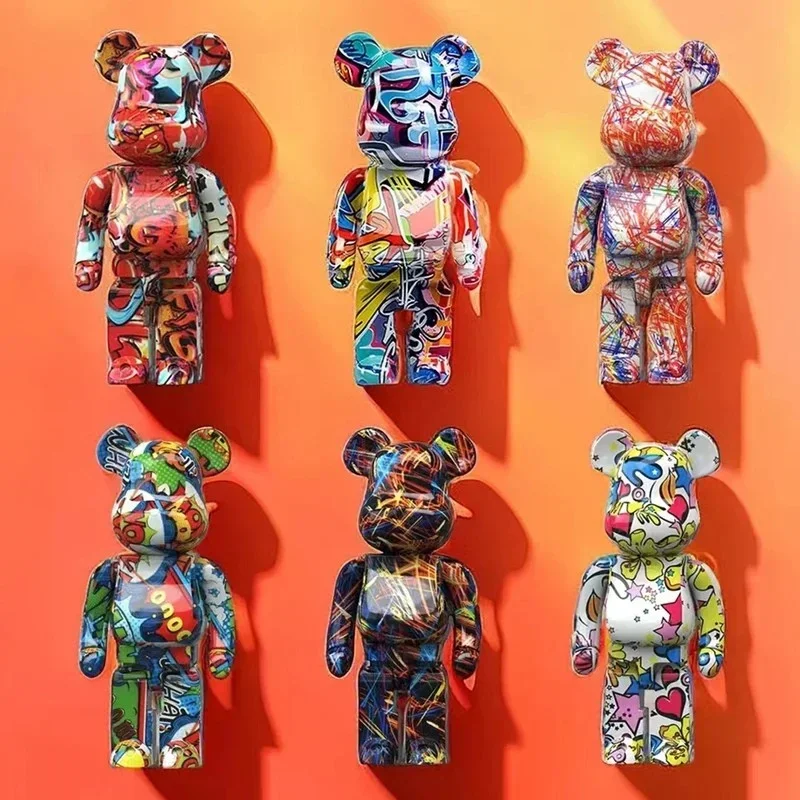 27cm Graffiti Bear Figurine Home Decor Animal Abstract Ornament Storage Money Jar Modern Room Sculpture Table Decor