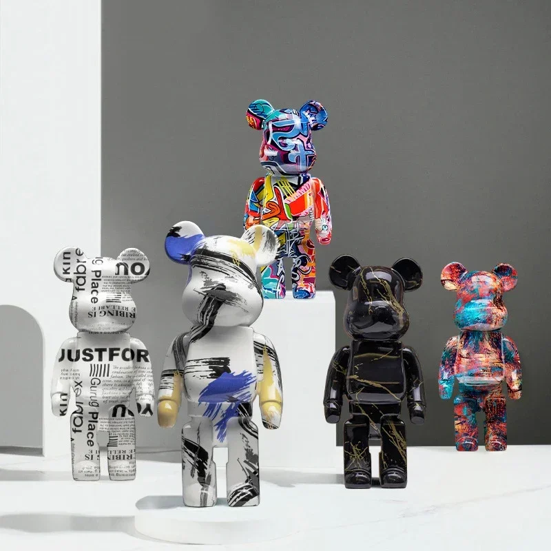 27cm Graffiti Bear Figurine Home Decor Animal Abstract Ornament Storage Money Jar Modern Room Sculpture Table Decor