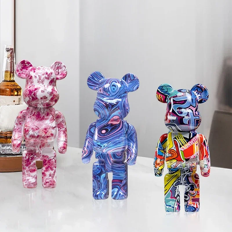 27cm Graffiti Bear Figurine Home Decor Animal Abstract Ornament Storage Money Jar Modern Room Sculpture Table Decor