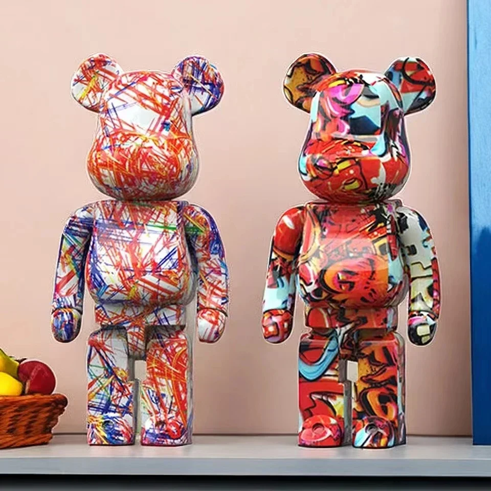 27cm Graffiti Bear Figurine Home Decor Animal Abstract Ornament Storage Money Jar Modern Room Sculpture Table Decor