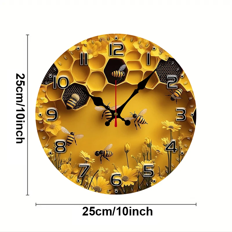 2D Flat Bee Honeycomb Wooden Round Silent Hanging Wall Clock,Suitable for Living Room,Office,Study Room,Bedroom,Home 2D Flat Bee Honeycomb Wooden Round Silent Hanging Wall Clock,Suitable for Living Room,Office,Study Room,Bedroom,Home