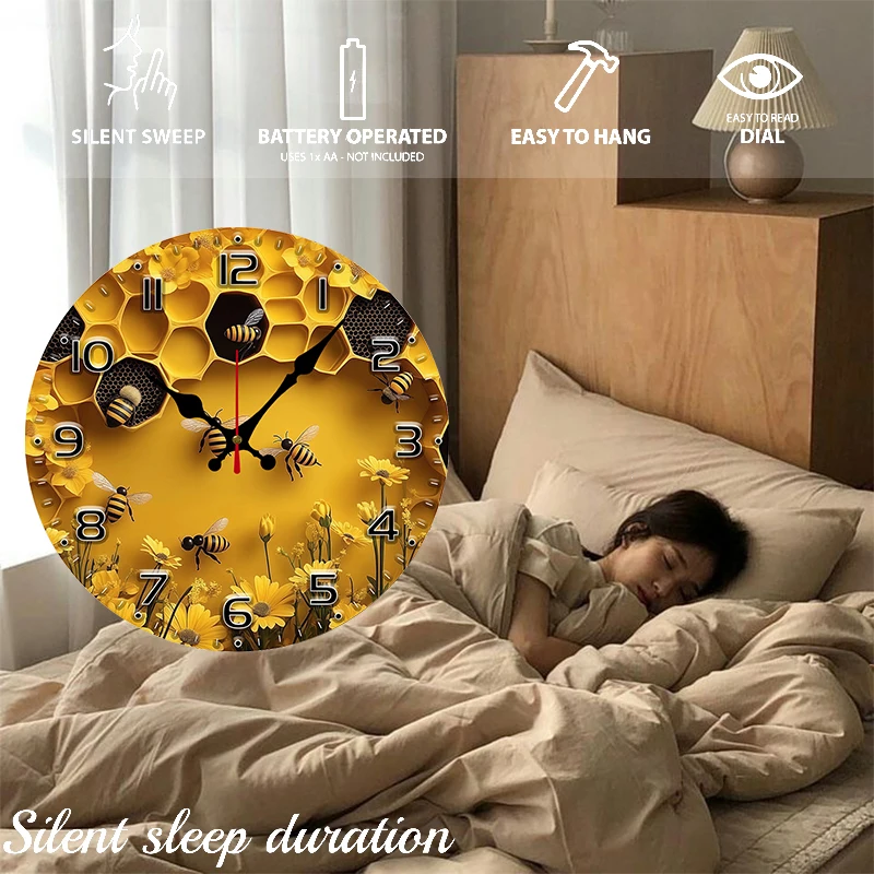 2D Flat Bee Honeycomb Wooden Round Silent Hanging Wall Clock,Suitable for Living Room,Office,Study Room,Bedroom,Home 2D Flat Bee Honeycomb Wooden Round Silent Hanging Wall Clock,Suitable for Living Room,Office,Study Room,Bedroom,Home