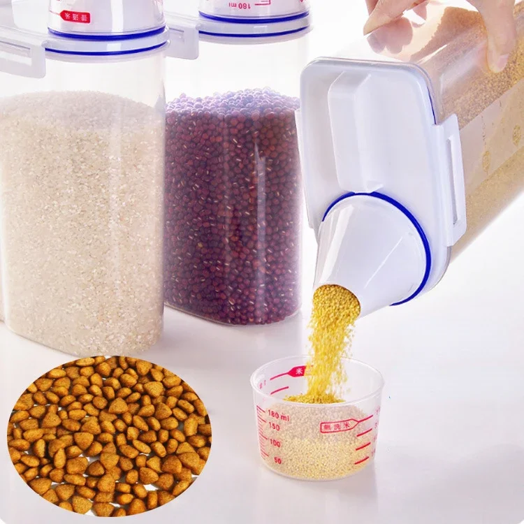2kg Dog Cat Food Pail Plastic Storage Tank with Measuring Cup Container Moisture-proof Sealed Jar Pet Supplies 2kg Dog Cat Food Pail Plastic Storage Tank with Measuring Cup Container Moisture-proof Sealed Jar Pet Supplies