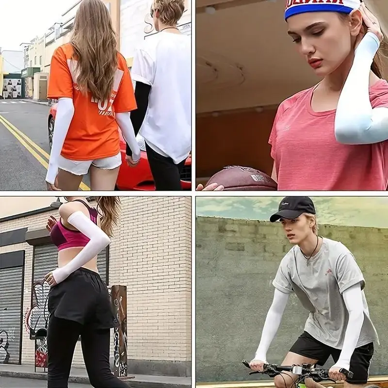 2pcs Cooling Arm Covers for Men and Women Summer Sun Protection Sunshade Ice Silk Sleeves for Cycling Outdoor Sports