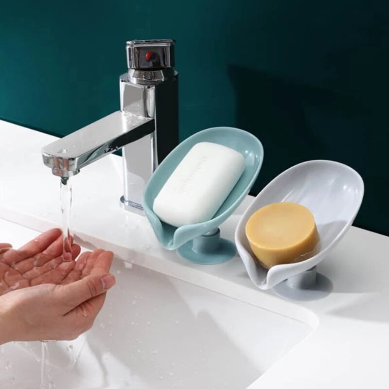 2pcs Drain Soap Holder Leaf Shape Soap Box Suction Cup Tray Drying Rack for Shower Sponge Container Kitchen Bathroom