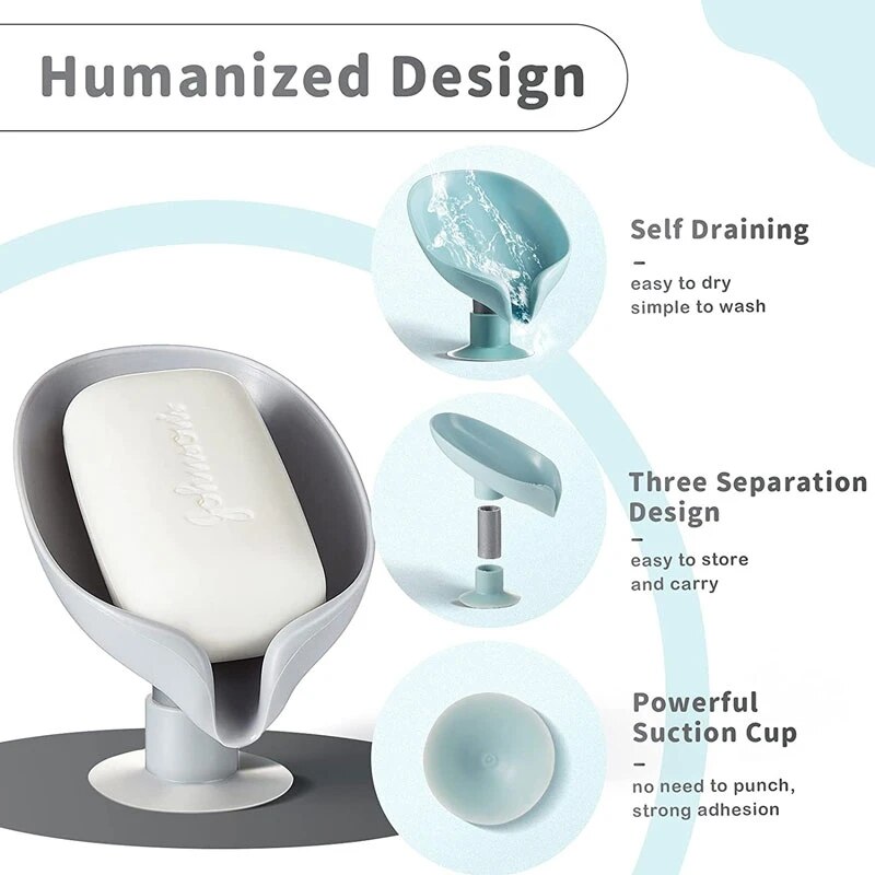 2pcs Drain Soap Holder Leaf Shape Soap Box Suction Cup Tray Drying Rack for Shower Sponge Container Kitchen Bathroom
