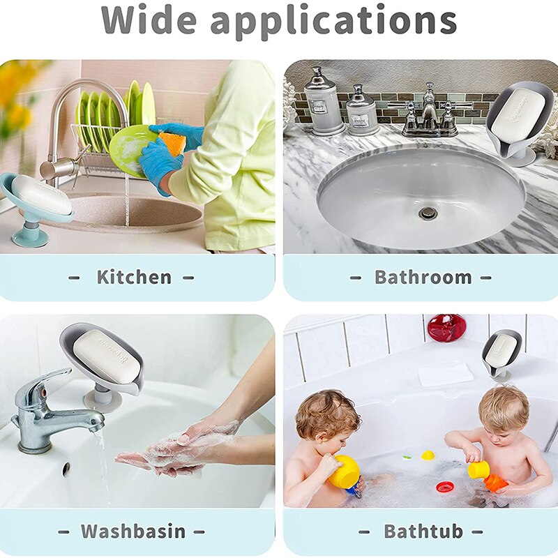 2pcs Drain Soap Holder Leaf Shape Soap Box Suction Cup Tray Drying Rack for Shower Sponge Container Kitchen Bathroom