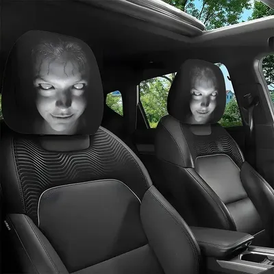 2Pcs Halloween Horror Face Printing Car Headrest Covers Universal Elastic Car Seat Headrest Cover Dustproof Protective