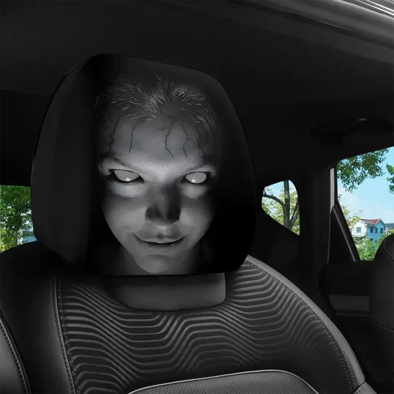2Pcs Halloween Horror Face Printing Car Headrest Covers Universal Elastic Car Seat Headrest Cover Dustproof Protective