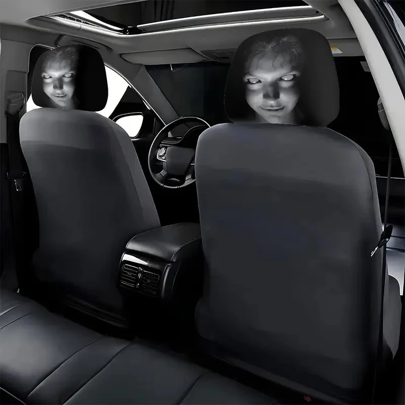 2Pcs Halloween Horror Face Printing Car Headrest Covers Universal Elastic Car Seat Headrest Cover Dustproof Protective