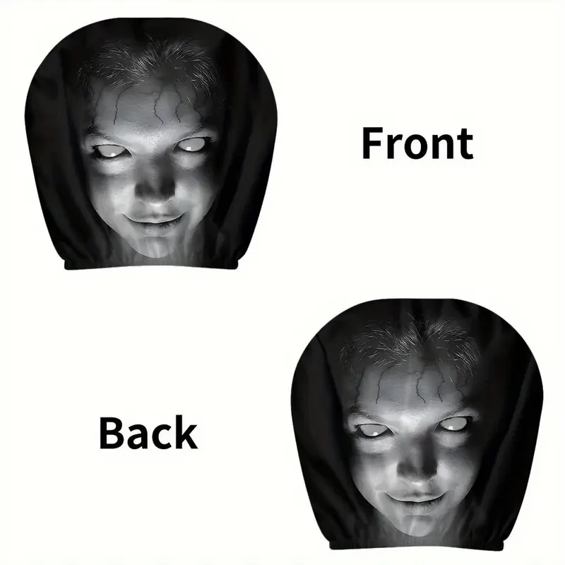 2Pcs Halloween Horror Face Printing Car Headrest Covers Universal Elastic Car Seat Headrest Cover Dustproof Protective