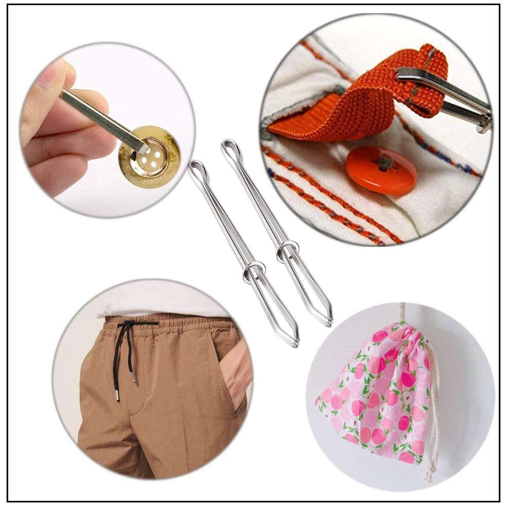 2pcs High Quality Garment Clips Sewing DIY Tools Elastic Band Tape Punch Cross Stitch Threader Wear Elastic Clamp (Wear
