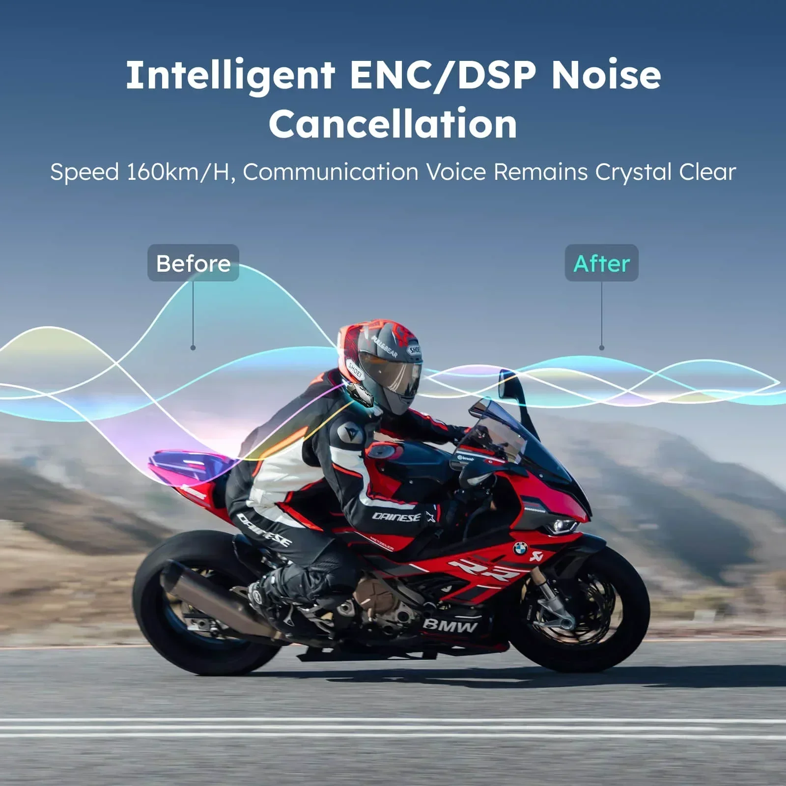 2pcs Motorcycle Bluetooth Intercom, IP67 Waterproof Helmet Headset, 2 Chips 8-Core, HIFI Speakers, ENC, 42min Fast