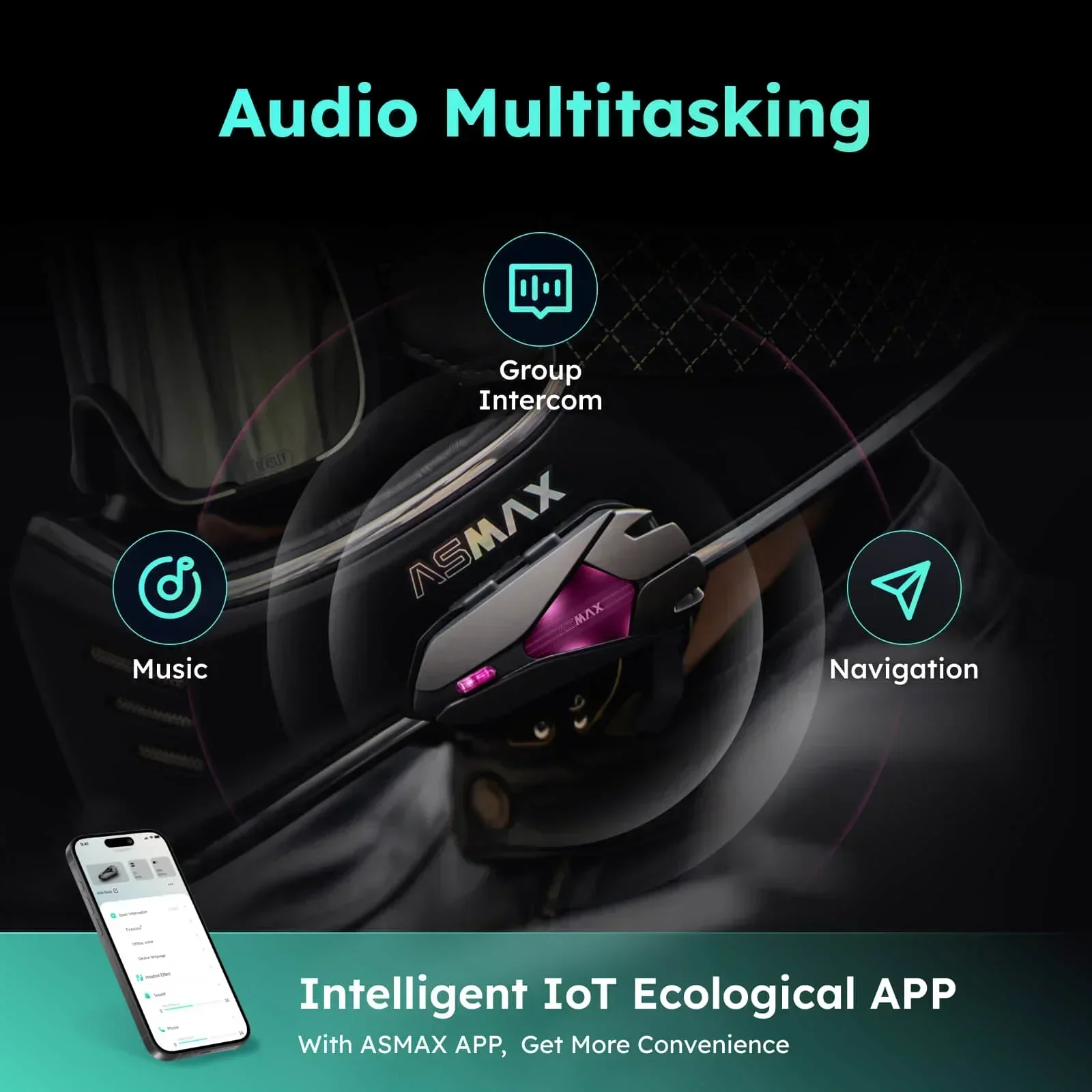 2pcs Motorcycle Bluetooth Intercom, IP67 Waterproof Helmet Headset, 2 Chips 8-Core, HIFI Speakers, ENC, 42min Fast