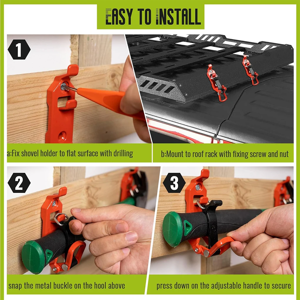 2PCS Shovel Mount For Roof Rack Accessories Wall Mounting Shovel Mount Brackets Mount Durable Orange 2PCS Shovel Mount For Roof Rack Accessories Wall Mounting Shovel Mount Brackets Mount Durable Orange