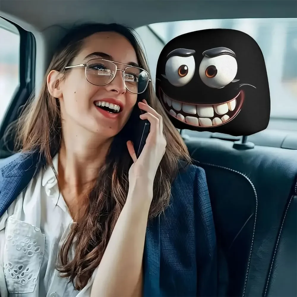 2pcs Smiley Face Printed Car Pillowcase Soft Comfortable Decorative Cushion Cover Auto Seat Headrest Washable Polyester 2pcs Smiley Face Printed Car Pillowcase Soft Comfortable Decorative Cushion Cover Auto Seat Headrest Washable Polyester