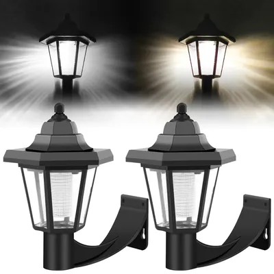 2Pcs Solar Wall Light Outdoor Solar Hexagonal Light IP44 Solar Fence Light Retro LED Wall Lamp Heat Solar Garden Light