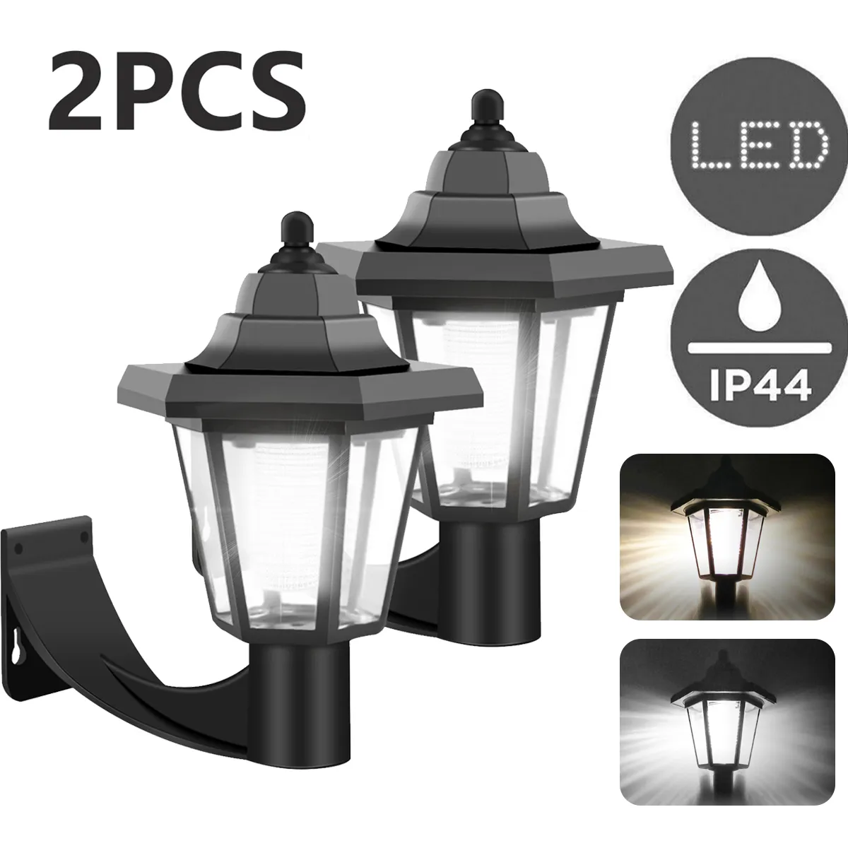 2Pcs Solar Wall Light Outdoor Solar Hexagonal Light IP44 Solar Fence Light Retro LED Wall Lamp Heat Solar Garden Light