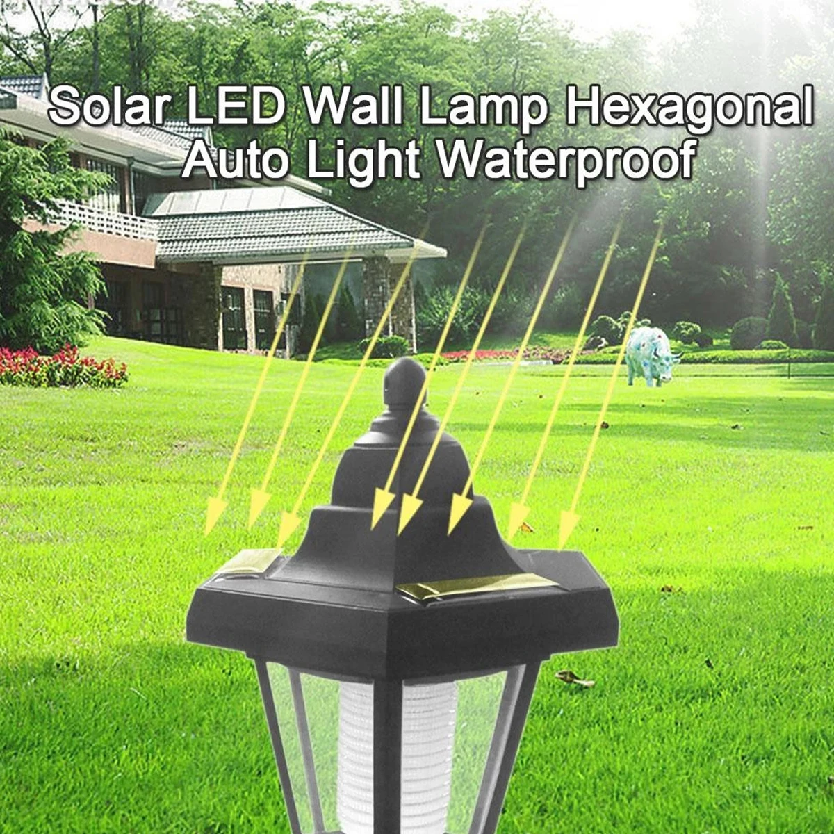 2Pcs Solar Wall Light Outdoor Solar Hexagonal Light IP44 Solar Fence Light Retro LED Wall Lamp Heat Solar Garden Light