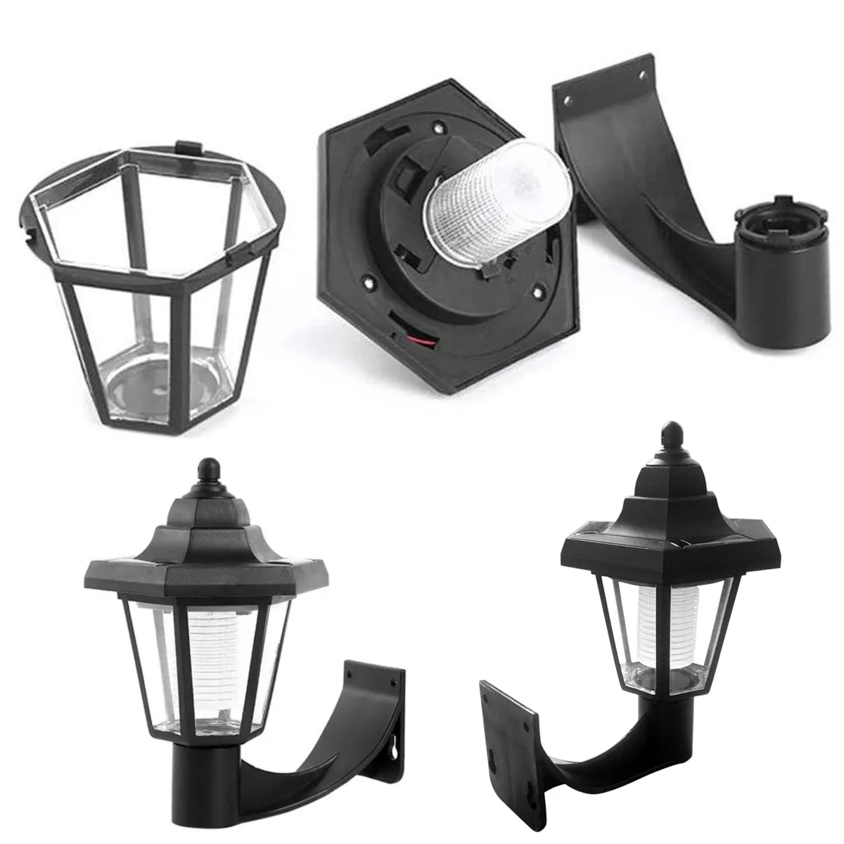 2Pcs Solar Wall Light Outdoor Solar Hexagonal Light IP44 Solar Fence Light Retro LED Wall Lamp Heat Solar Garden Light