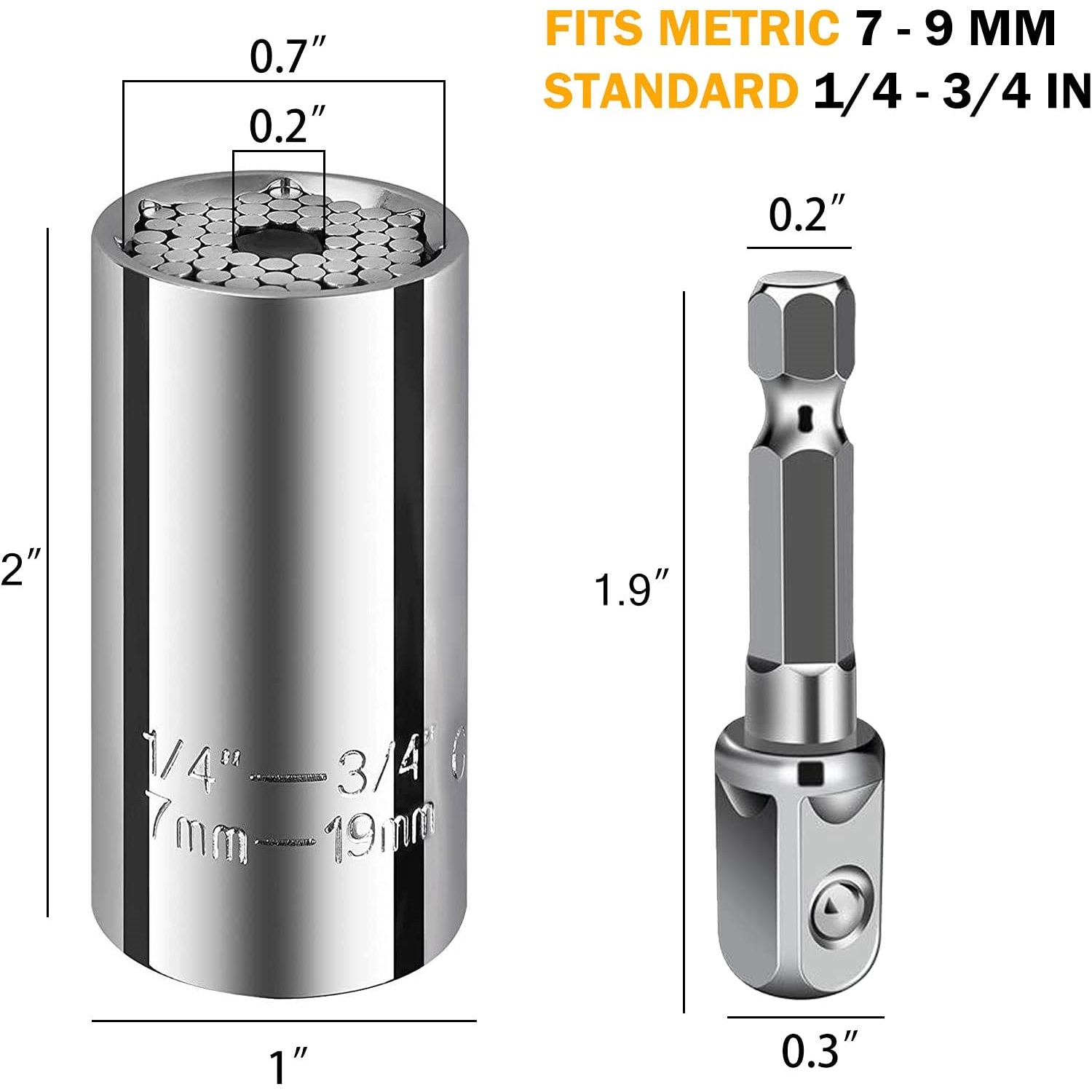 2PCS Universal Torque Wrench Head Set Socket Sleeve 7-19mm Power Drill Ratchet Bushing Spanner Key Magic Multi Hand