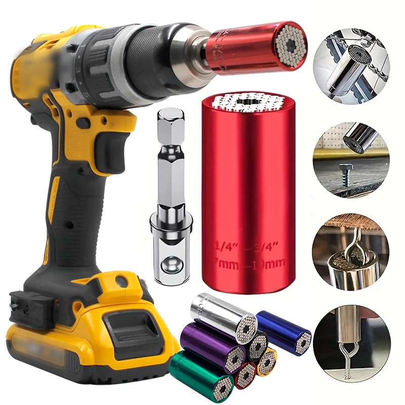 2pcs Universal Torque Wrench Power Drill Ratchet Bushing Spanner Key Magic Multi Hand Tools 7-19mm Head Set Socket 2pcs Universal Torque Wrench Power Drill Ratchet Bushing Spanner Key Magic Multi Hand Tools 7-19mm Head Set Socket