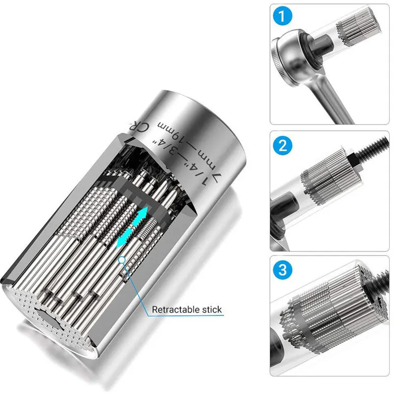 2pcs Universal Torque Wrench Power Drill Ratchet Bushing Spanner Key Magic Multi Hand Tools 7-19mm Head Set Socket