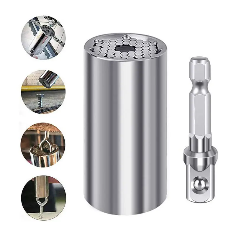 2pcs Universal Torque Wrench Power Drill Ratchet Bushing Spanner Key Magic Multi Hand Tools 7-19mm Head Set Socket