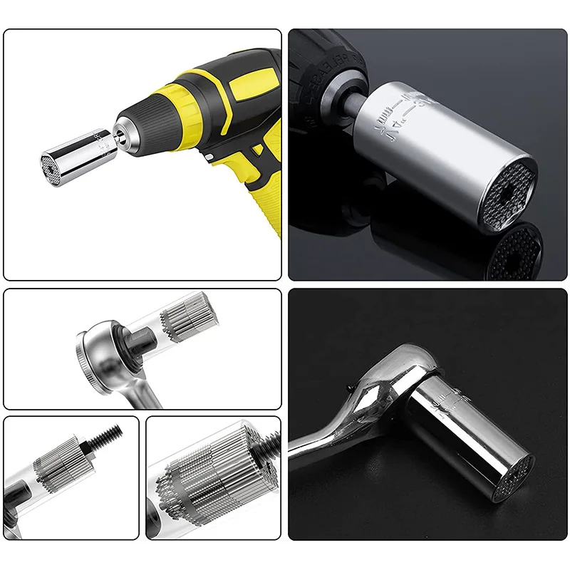 2pcs Universal Torque Wrench Power Drill Ratchet Bushing Spanner Key Magic Multi Hand Tools 7-19mm Head Set Socket