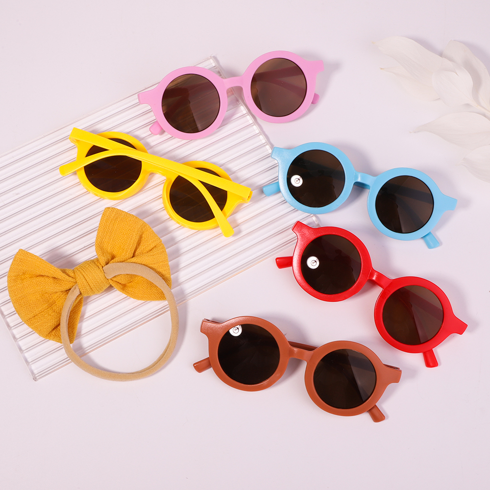 2Pcs Vintage Kids Summer Bows Headband Round Sunglasses Children Sun Glasses Protection Glasses Baby Hair Accessories