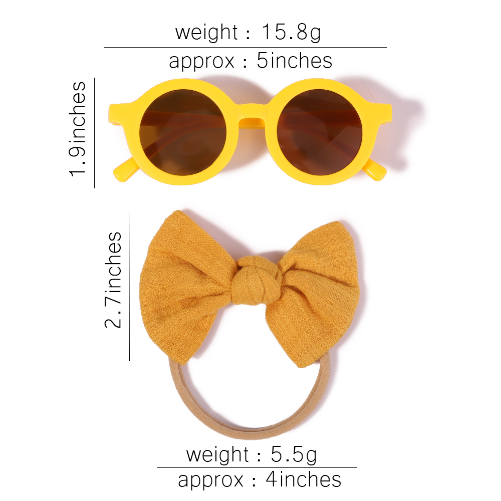 2Pcs Vintage Kids Summer Bows Headband Round Sunglasses Children Sun Glasses Protection Glasses Baby Hair Accessories