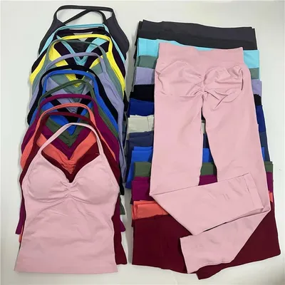 2Pcs Women's Gym Yoga Set Seamless High Waist Leggings Sports Bra Top Workout Outfit Fitness Activewear Running