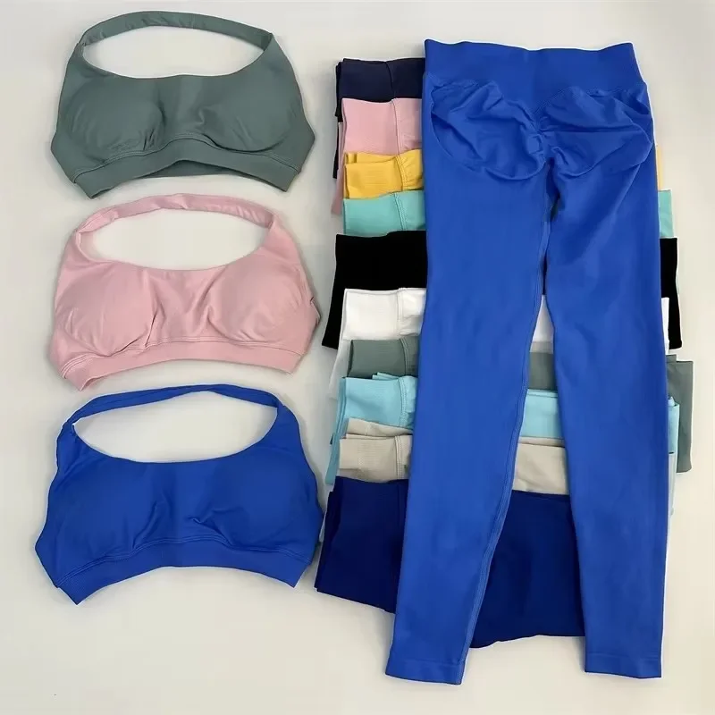 2Pcs Women's Gym Yoga Set Seamless High Waist Leggings Sports Bra Top Workout Outfit Fitness Activewear Running