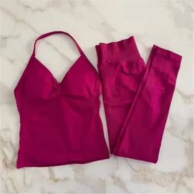 2Pcs Women's Gym Yoga Set Seamless High Waist Leggings Sports Bra Top Workout Outfit Fitness Activewear Running