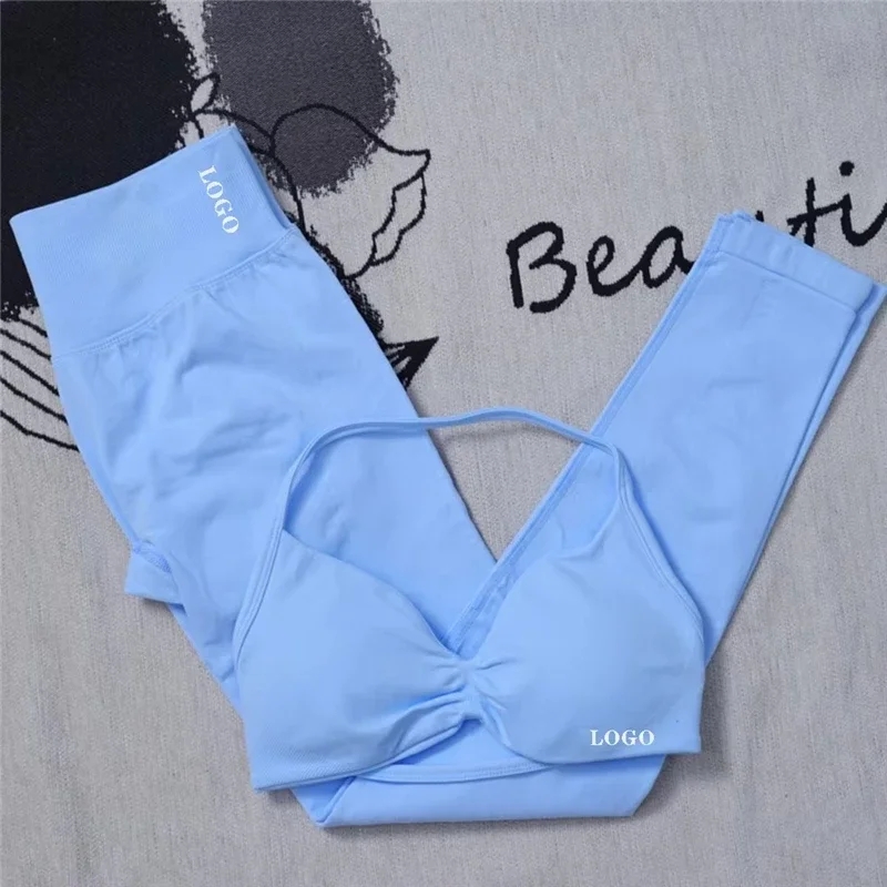 2Pcs Women's Gym Yoga Set Seamless High Waist Leggings Sports Bra Top Workout Outfit Fitness Activewear Running
