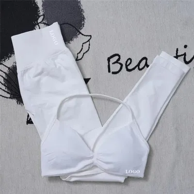 2Pcs Women's Gym Yoga Set Seamless High Waist Leggings Sports Bra Top Workout Outfit Fitness Activewear Running