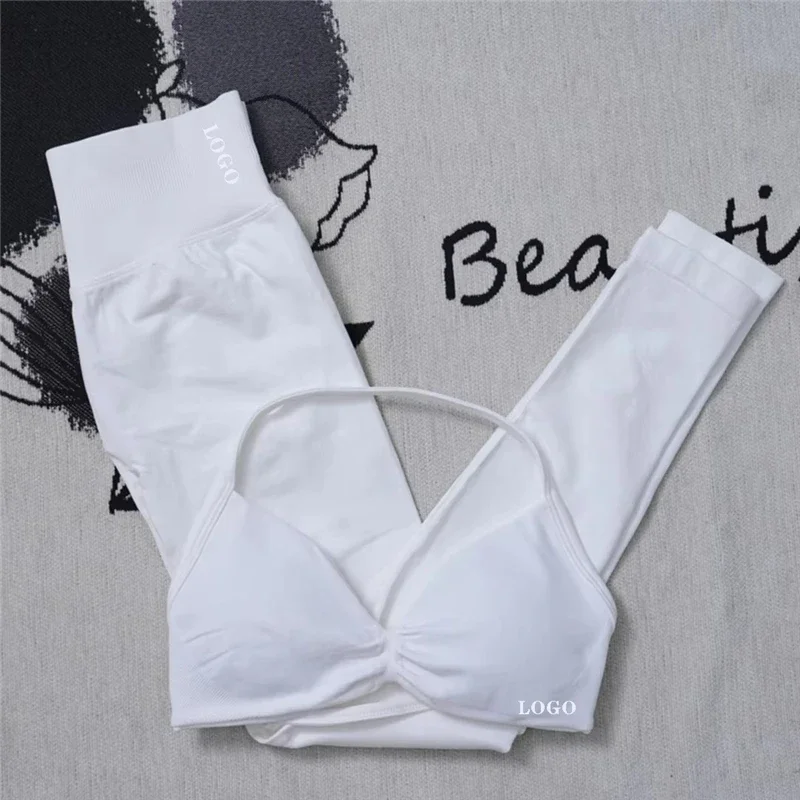 2Pcs Women's Gym Yoga Set Seamless High Waist Leggings Sports Bra Top Workout Outfit Fitness Activewear Running