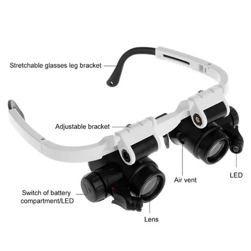 2XLED Watch Jeweler Repair Magnifier Head-Mounted Headband Adjustable Magnifying Head Eye Glasses Loupe Lens 8X 15X 23X 2XLED Watch Jeweler Repair Magnifier Head-Mounted Headband Adjustable Magnifying Head Eye Glasses Loupe Lens 8X 15X 23X