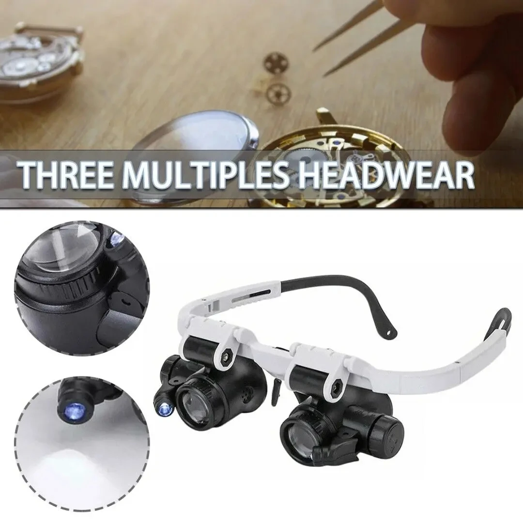 2XLED Watch Jeweler Repair Magnifier Head-Mounted Headband Adjustable Magnifying Head Eye Glasses Loupe Lens 8X 15X 23X 2XLED Watch Jeweler Repair Magnifier Head-Mounted Headband Adjustable Magnifying Head Eye Glasses Loupe Lens 8X 15X 23X