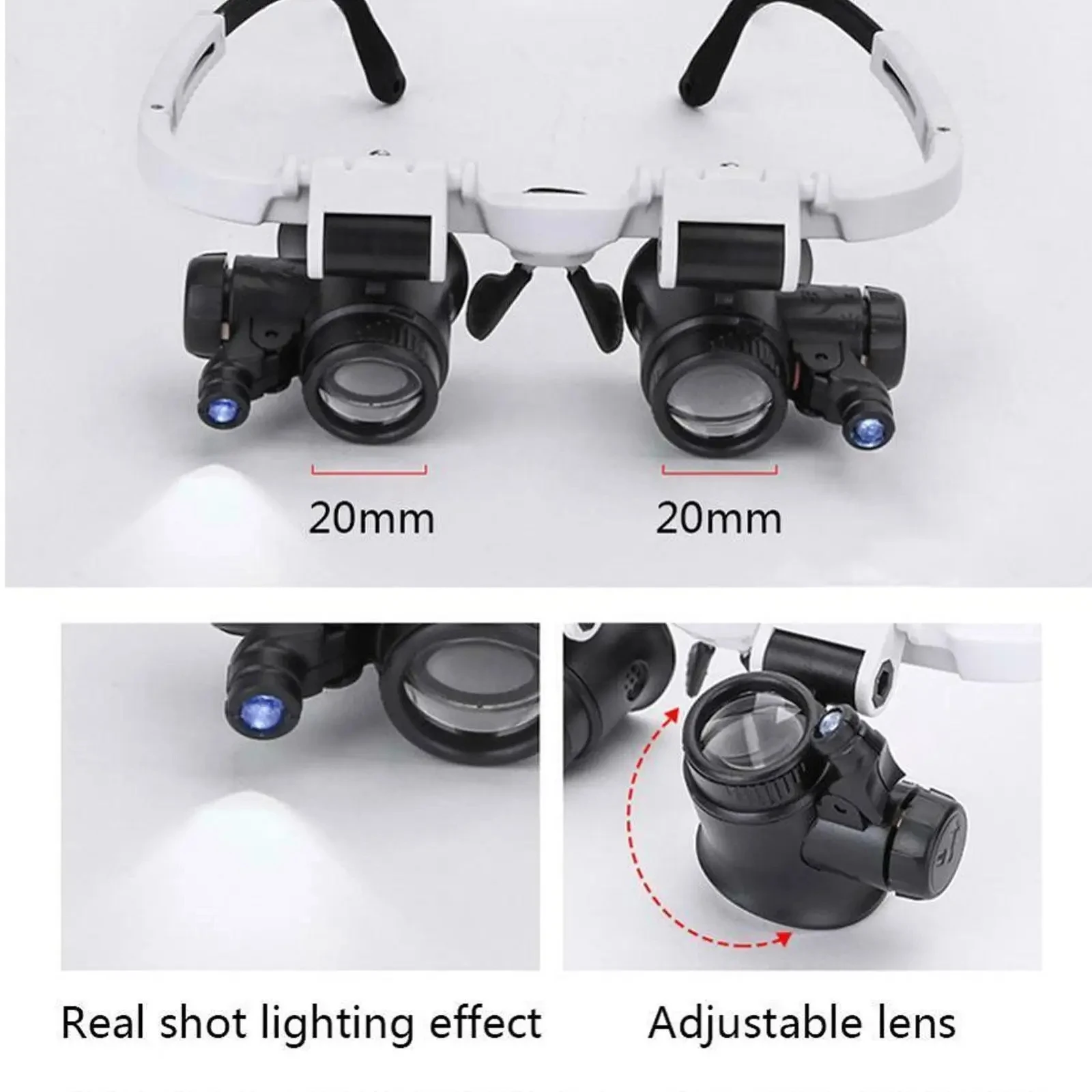2XLED Watch Jeweler Repair Magnifier Head-Mounted Headband Adjustable Magnifying Head Eye Glasses Loupe Lens 8X 15X 23X 2XLED Watch Jeweler Repair Magnifier Head-Mounted Headband Adjustable Magnifying Head Eye Glasses Loupe Lens 8X 15X 23X