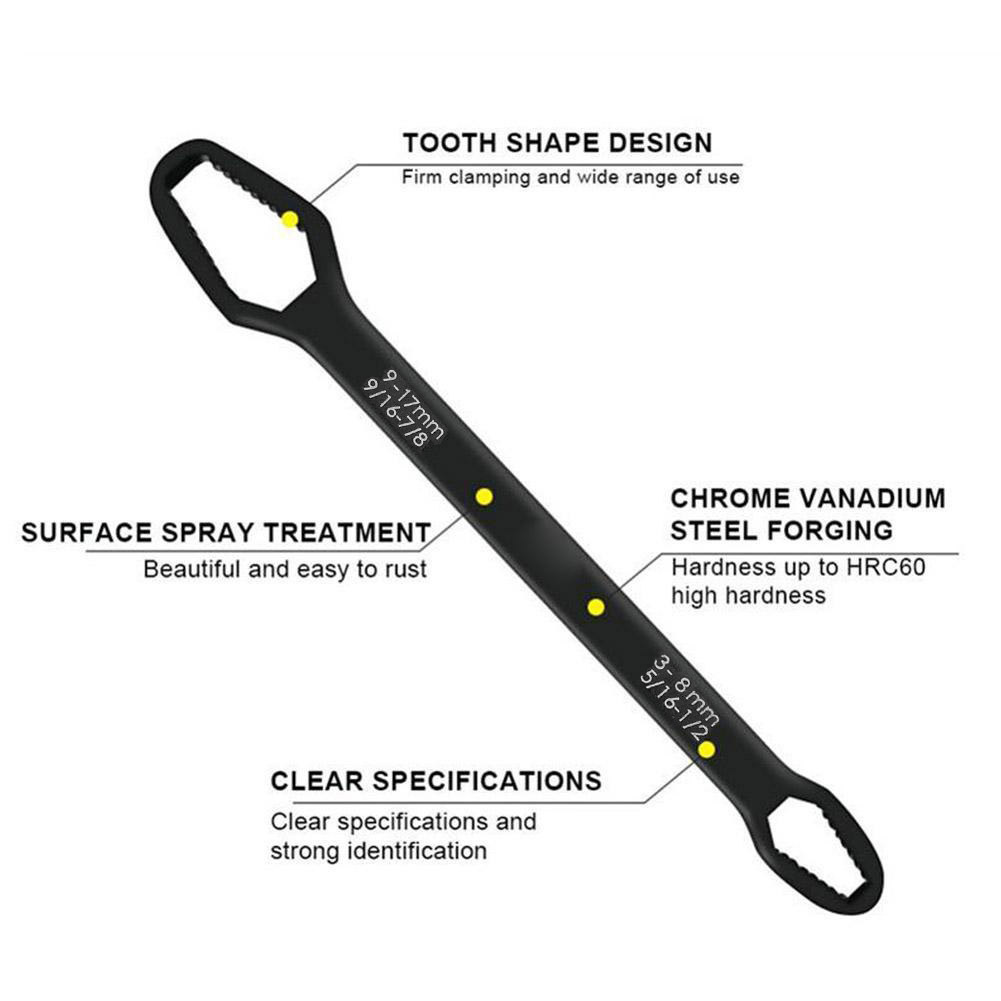 3-17mm Universal Double-Head Torx Wrench Self-Tightening Adjustable Wrench Hand Tool
