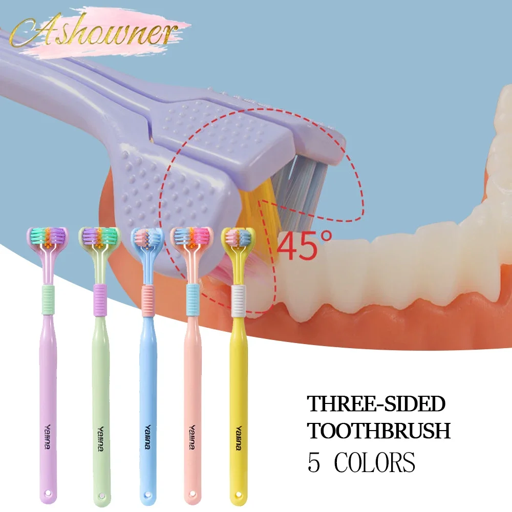 3 Headed Toothbrush with Tongue Scraper