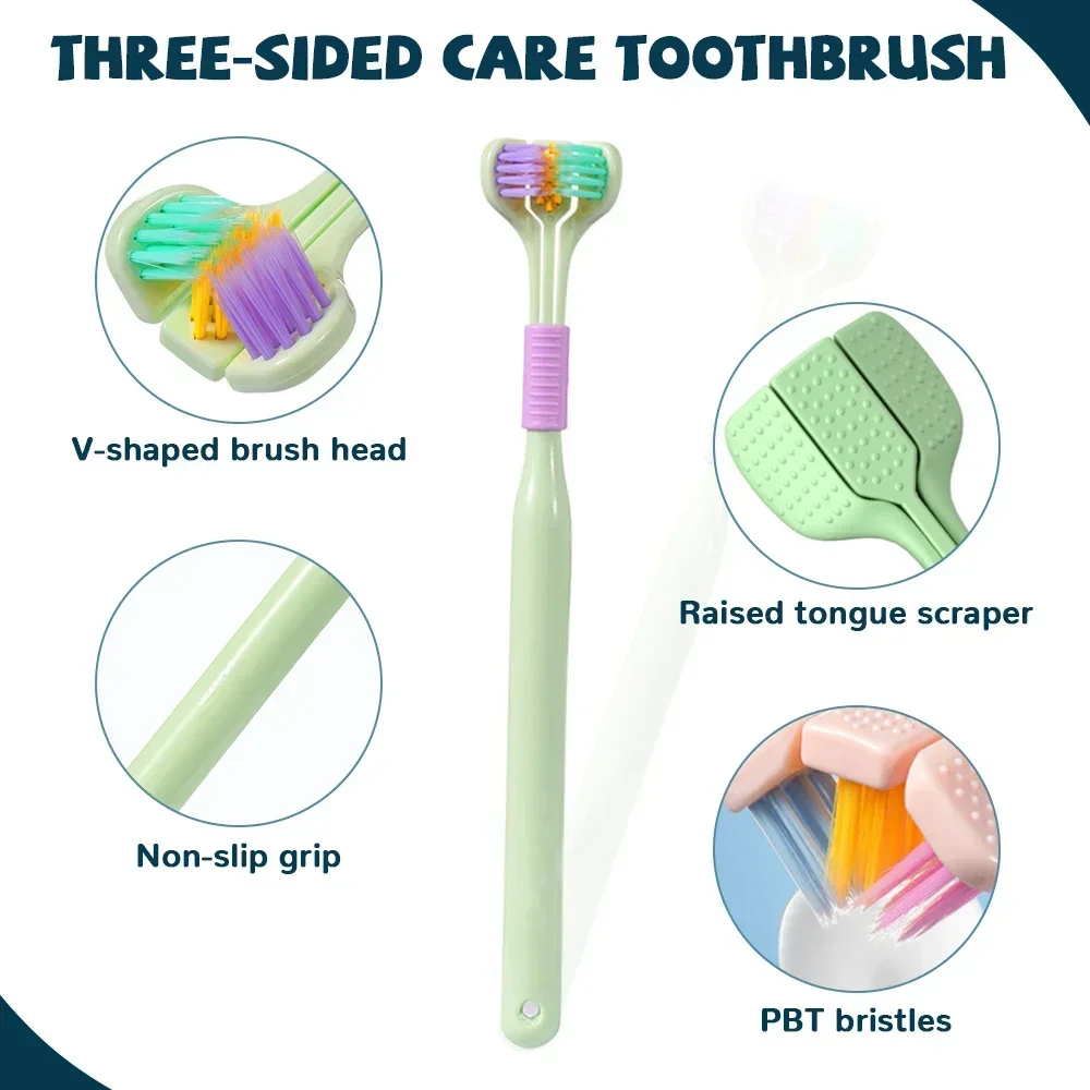 3 Headed Toothbrush with Tongue Scraper