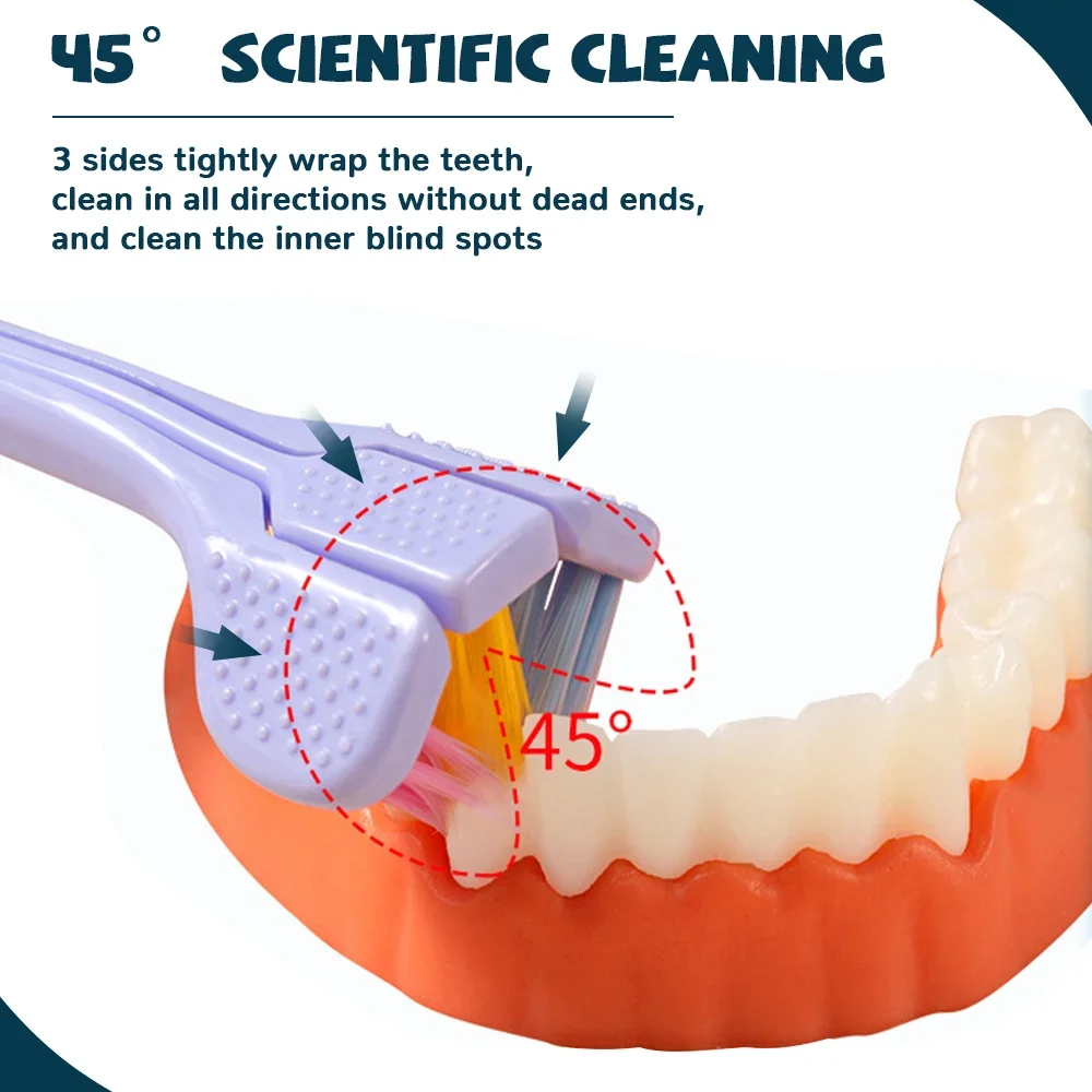 3 Headed Toothbrush with Tongue Scraper