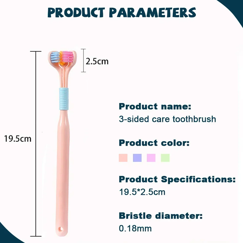 3 Headed Toothbrush with Tongue Scraper